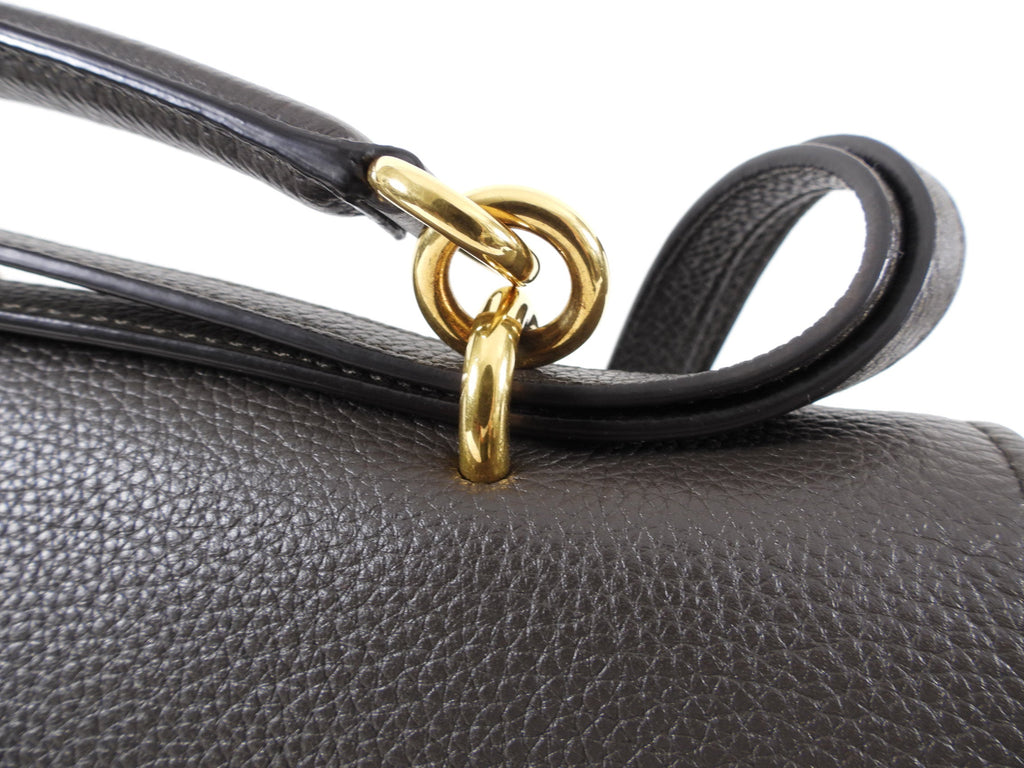 Ferragamo Dark Taupe Leather Two-Way Leather Bag