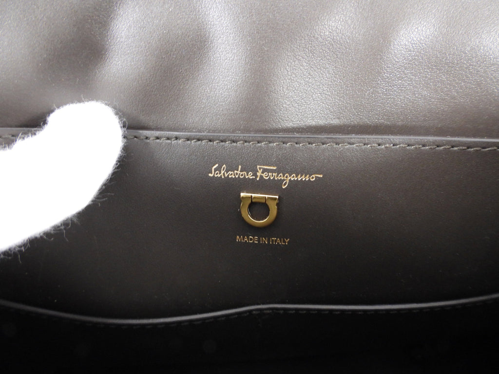Ferragamo Dark Taupe Leather Two-Way Leather Bag