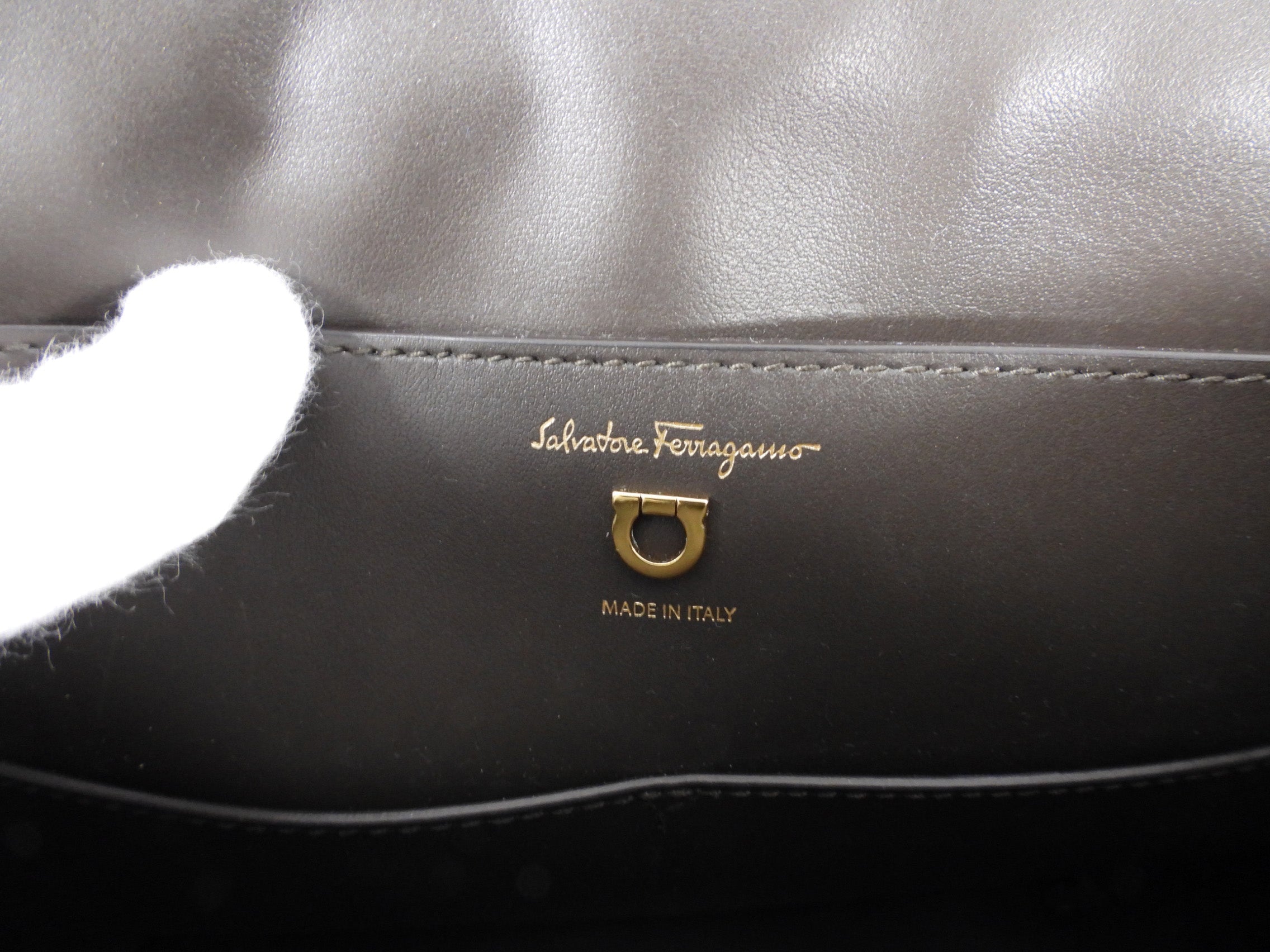 Ferragamo Dark Taupe Leather Two-Way Leather Bag