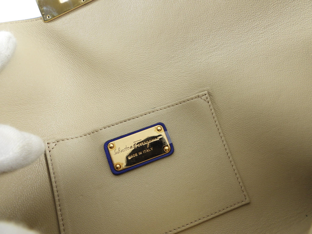 Ferragamo Cobalt Blue Afef Leather Wristlet Clutch Bag