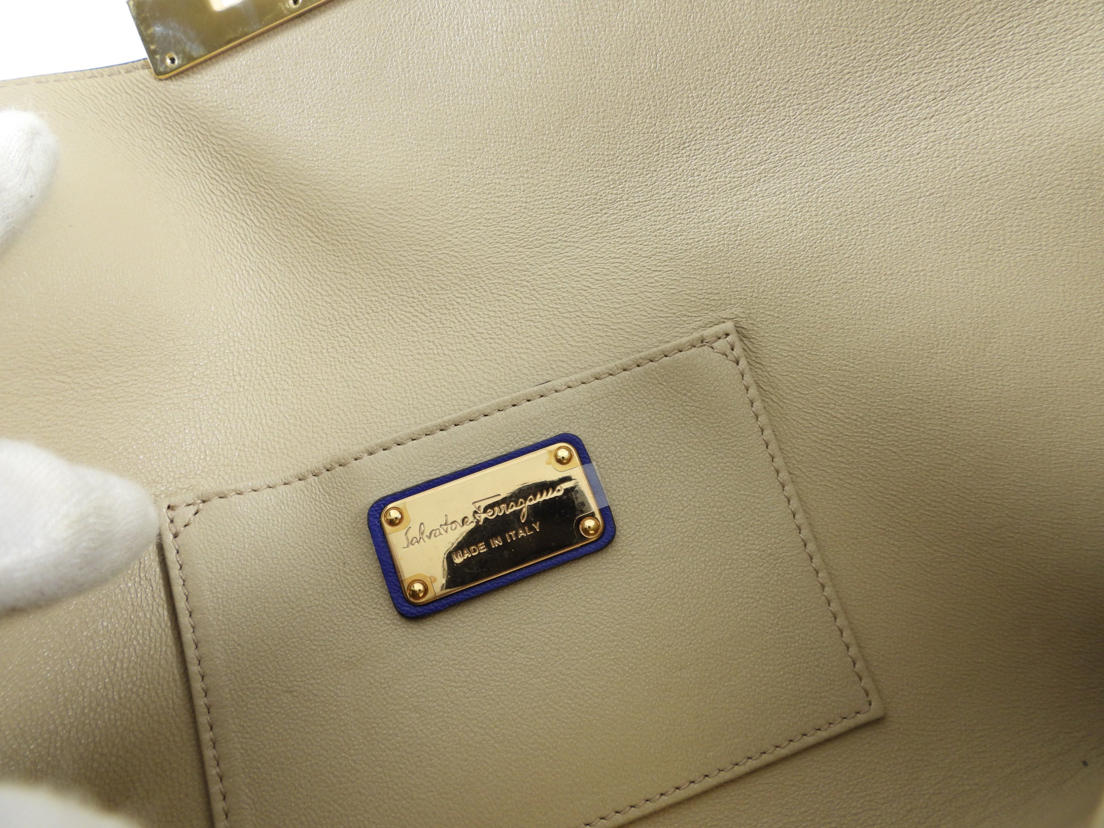 Ferragamo Cobalt Blue Afef Leather Wristlet Clutch Bag