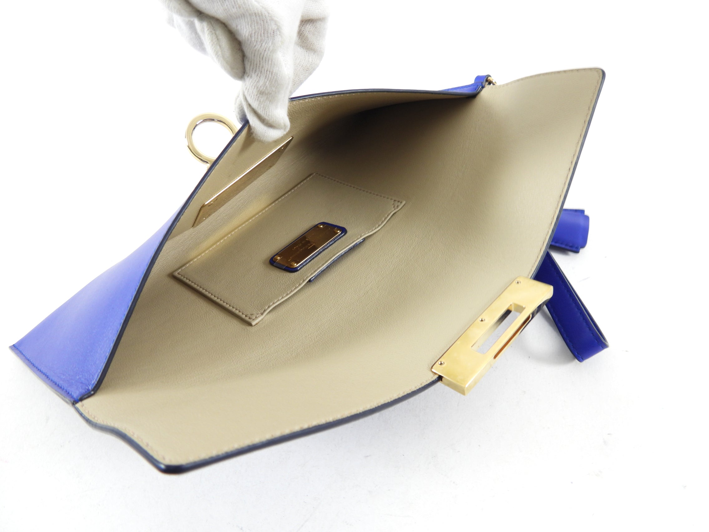 Ferragamo Cobalt Blue Afef Leather Wristlet Clutch Bag