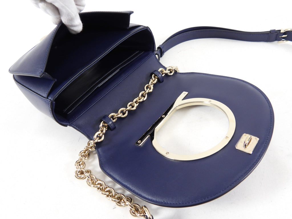 Ferragamo Navy Smooth Leather Vela Crossbody Bag