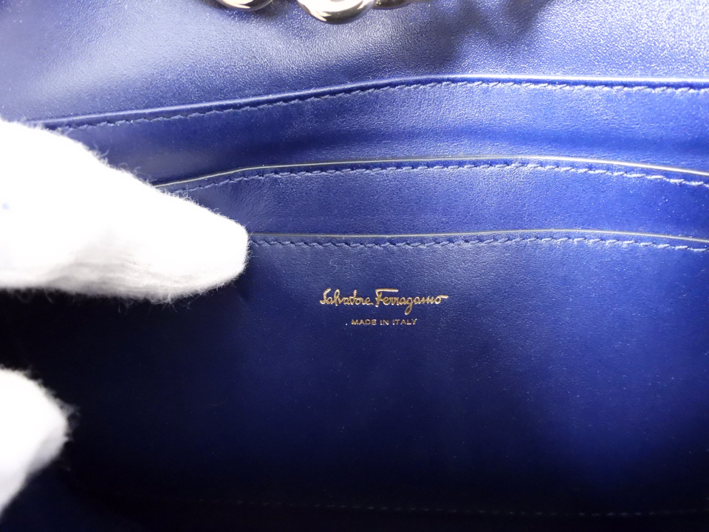 Ferragamo Navy Smooth Leather Vela Crossbody Bag