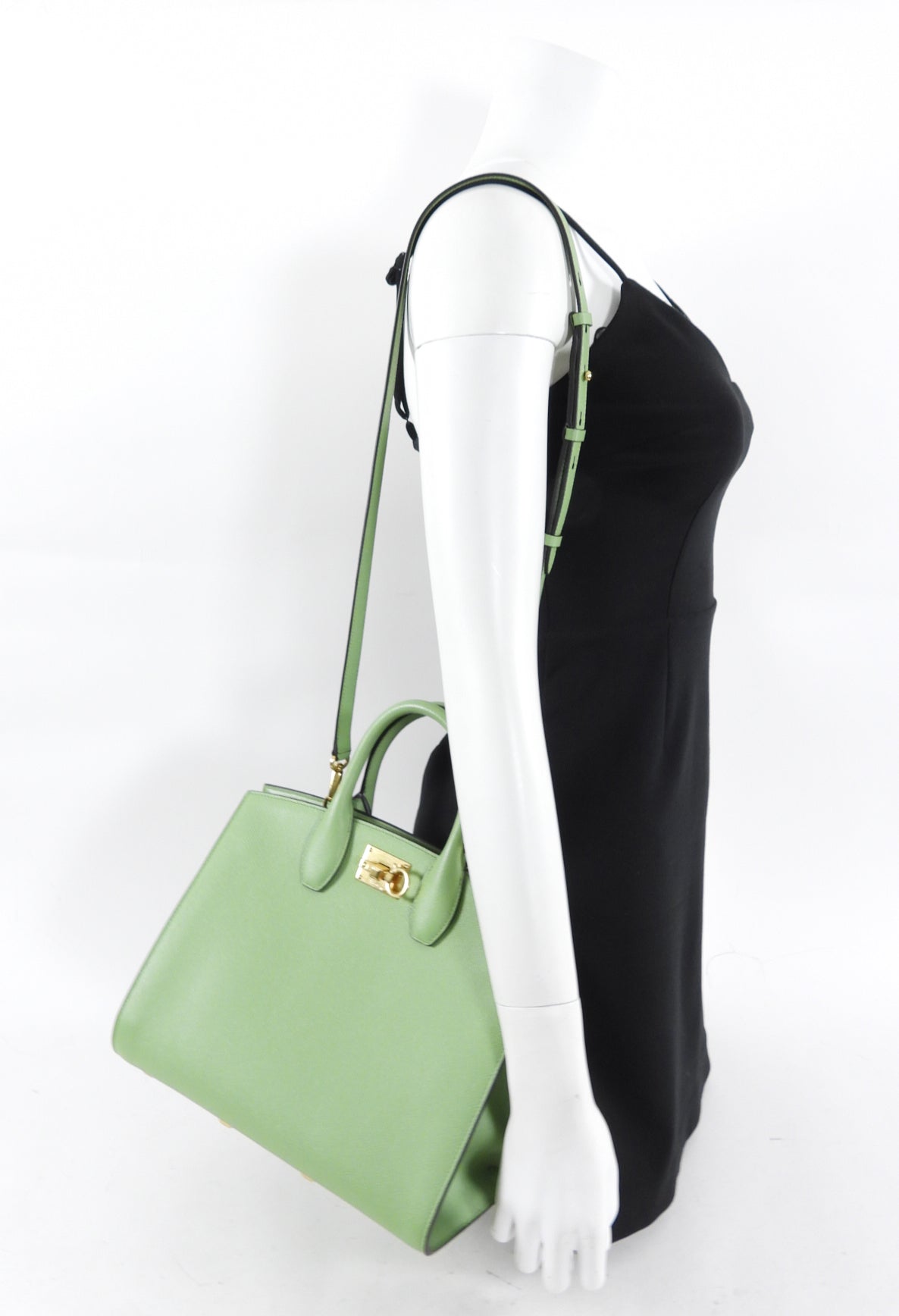 Ferragamo Hedren Green Two Way Tote Bag