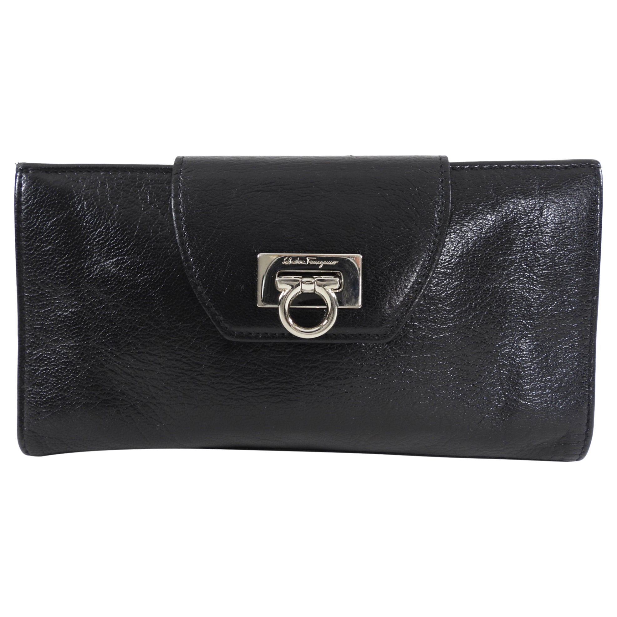 Ferragamo Black Leather Marisa Long Wallet