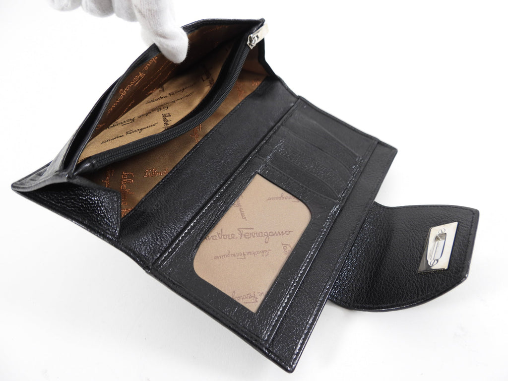 Ferragamo Black Leather Marisa Long Wallet