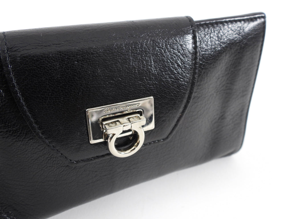 Ferragamo Black Leather Marisa Long Wallet