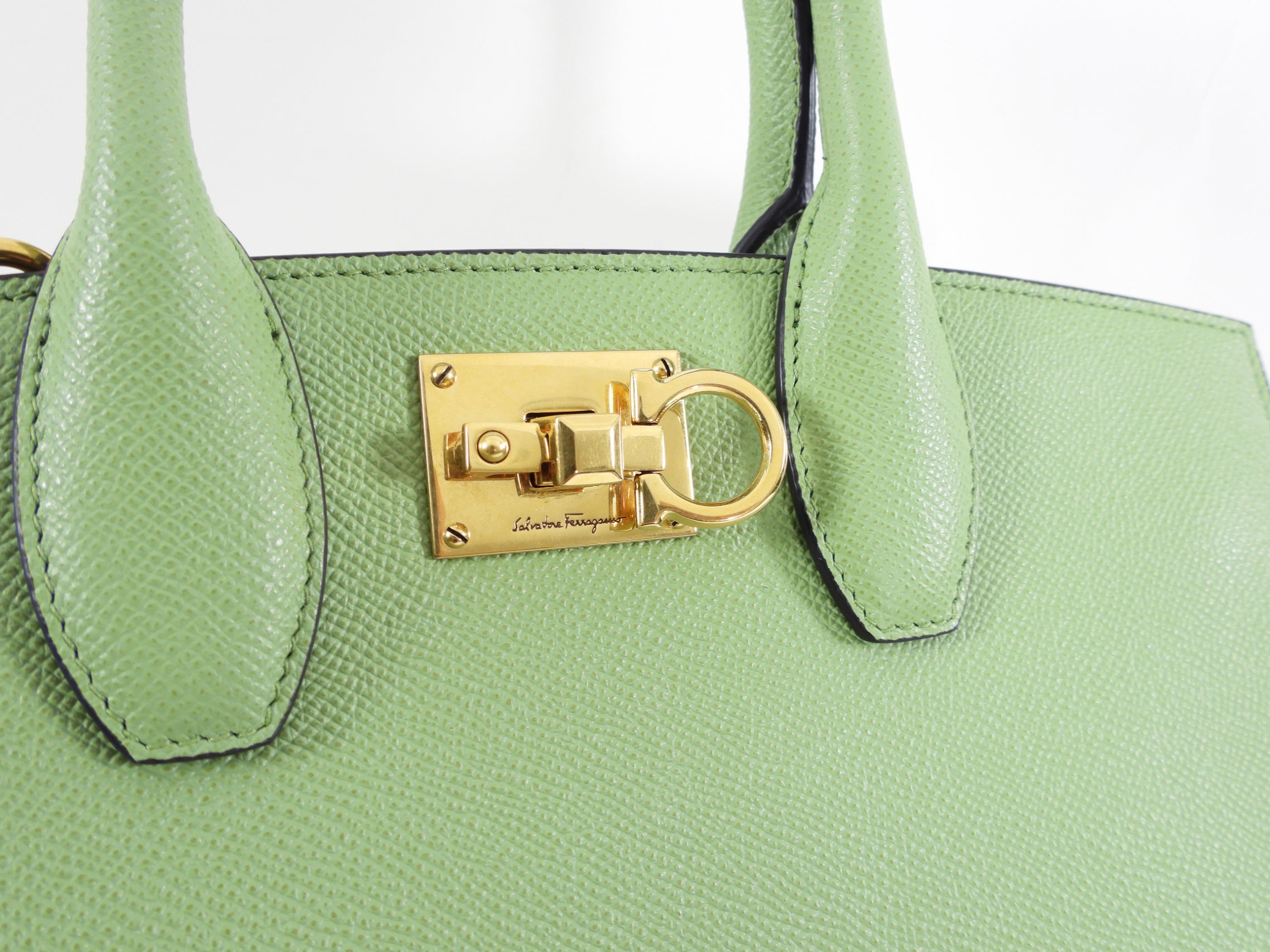 Ferragamo Hedren Green Two Way Tote Bag
