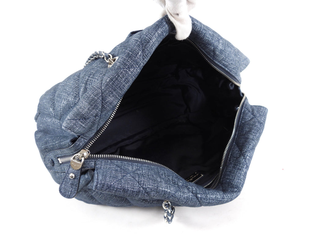 Ferragamo Blue Quilted Large Ginette Shoulder Bag