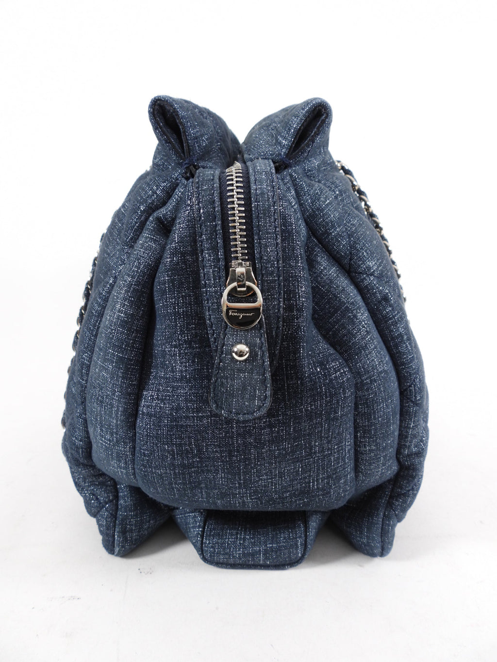 Ferragamo Blue Quilted Large Ginette Shoulder Bag