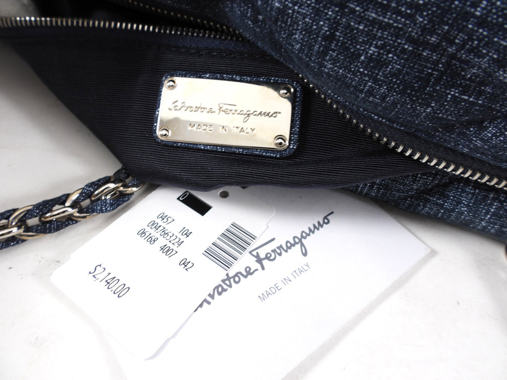 Ferragamo Blue Quilted Large Ginette Shoulder Bag