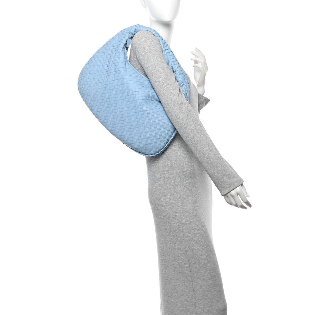 Nappa Intrecciato Large Veneta Hobo Light Blue