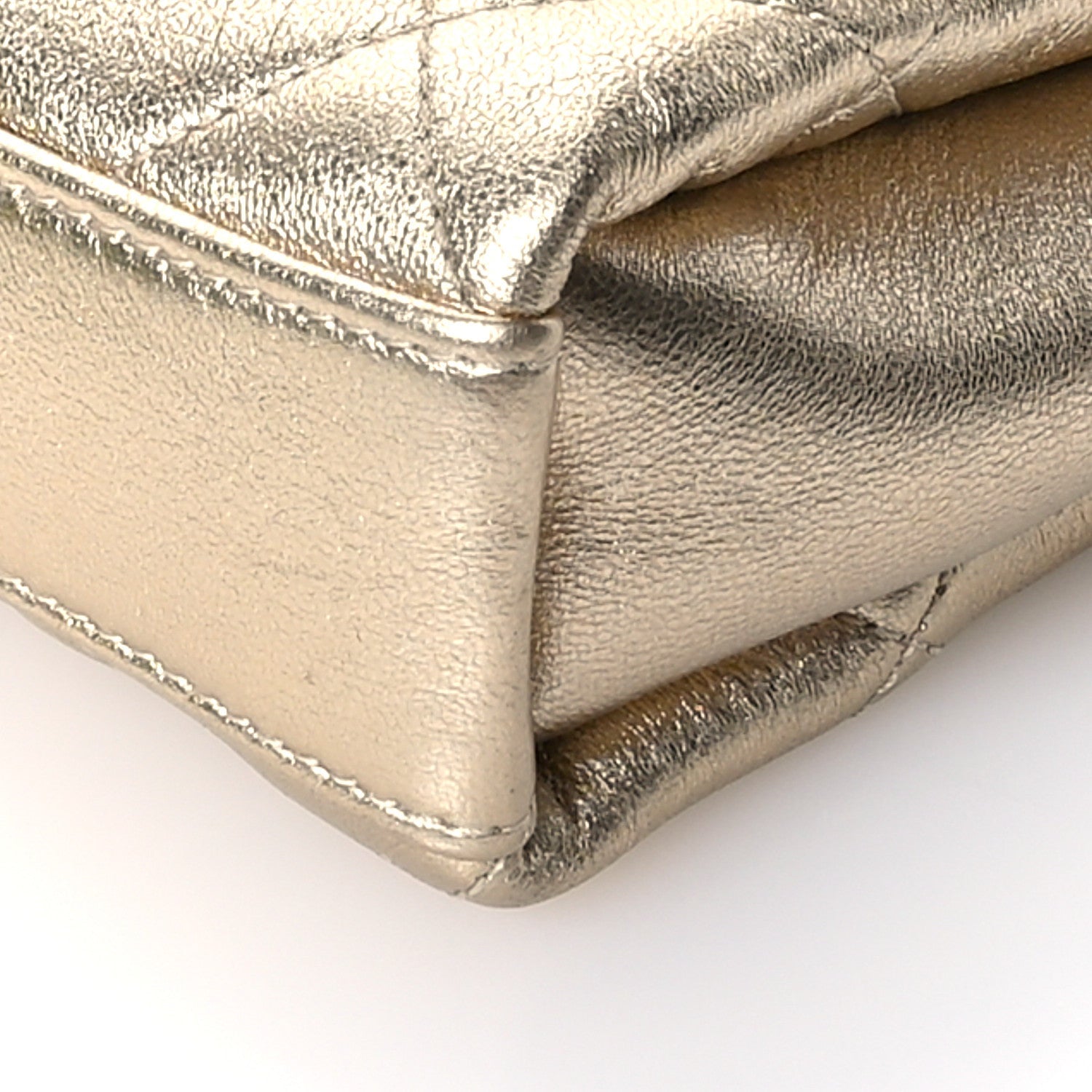Metallic Lambskin Quilted Mini CC Crystal Logo Chain Flap Gold