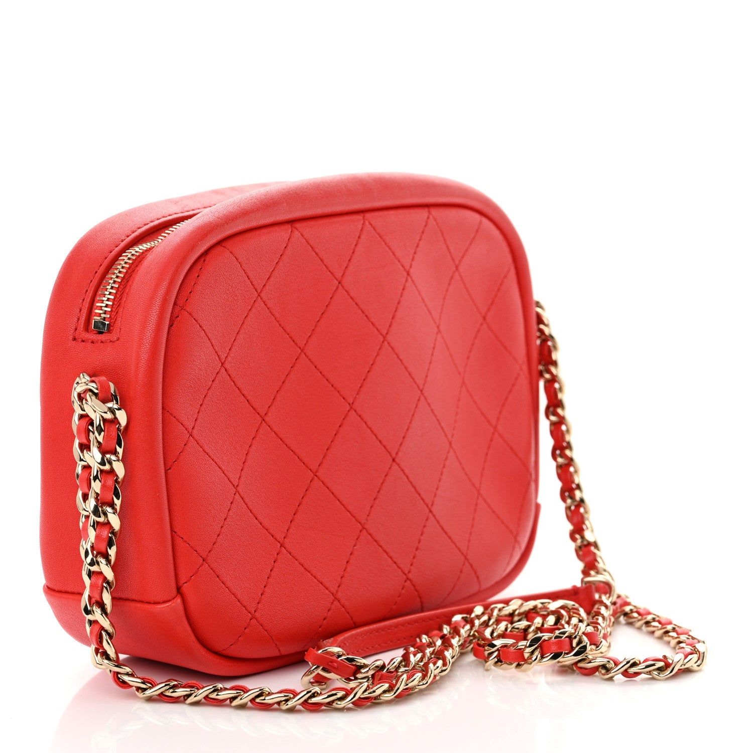 Goatskin Quilted Large Casual Trip Camera Case Bag Red