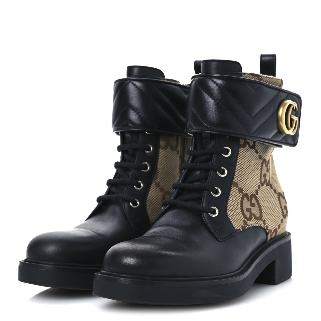 Flores Calfskin Monogram Maxi GG Nappa Matelasse Double G 40mm Ankle Boots 36 Black Camel Ebony