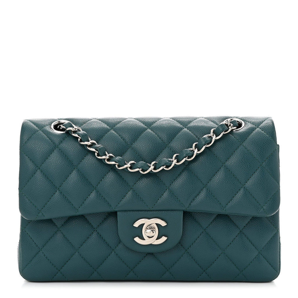 Caviar Quilted Small Double Flap Light Green
