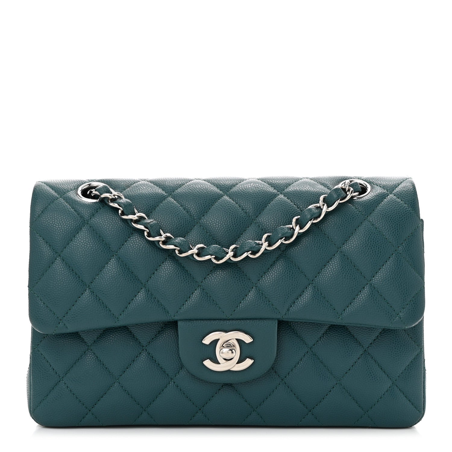 Caviar Quilted Small Double Flap Light Green