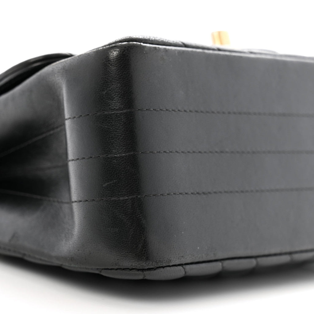 Lambskin Chevron Quilted Mini Square Flap Black