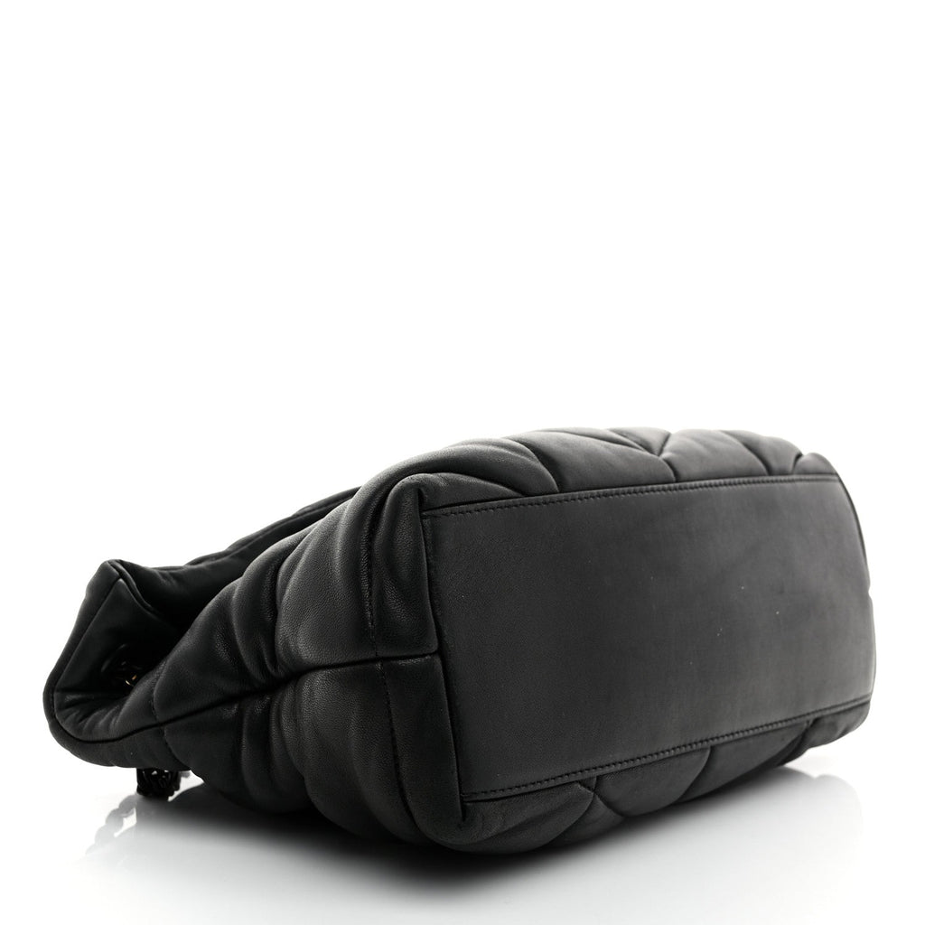 Lambskin Quilted Monogram Monochrome Small Loulou Puffer Chain Satchel Black