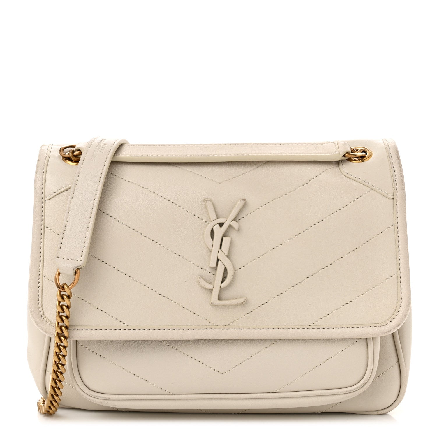 Crinkled Calfskin Matelasse Monogram Baby Niki Chain Satchel Crema Soft