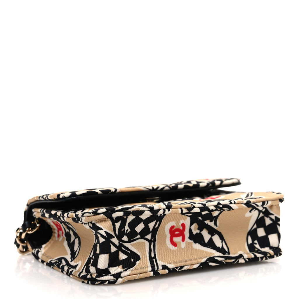 Canvas Check Flag Printed CC Clutch With Chain Beige Multicolor