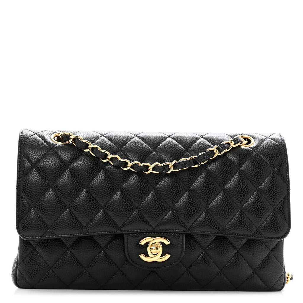 Caviar Quilted Medium Double Flap Black