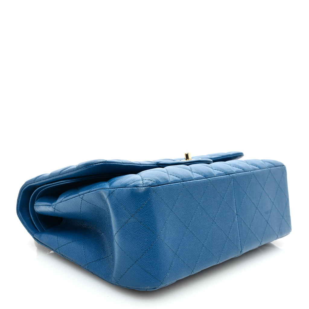 Caviar Quilted Jumbo Double Flap Blue
