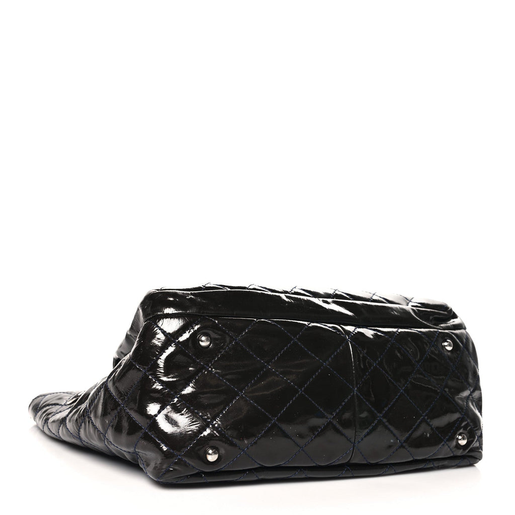 Patent Quilted Chic and Glitter Large Tote Navy Blue