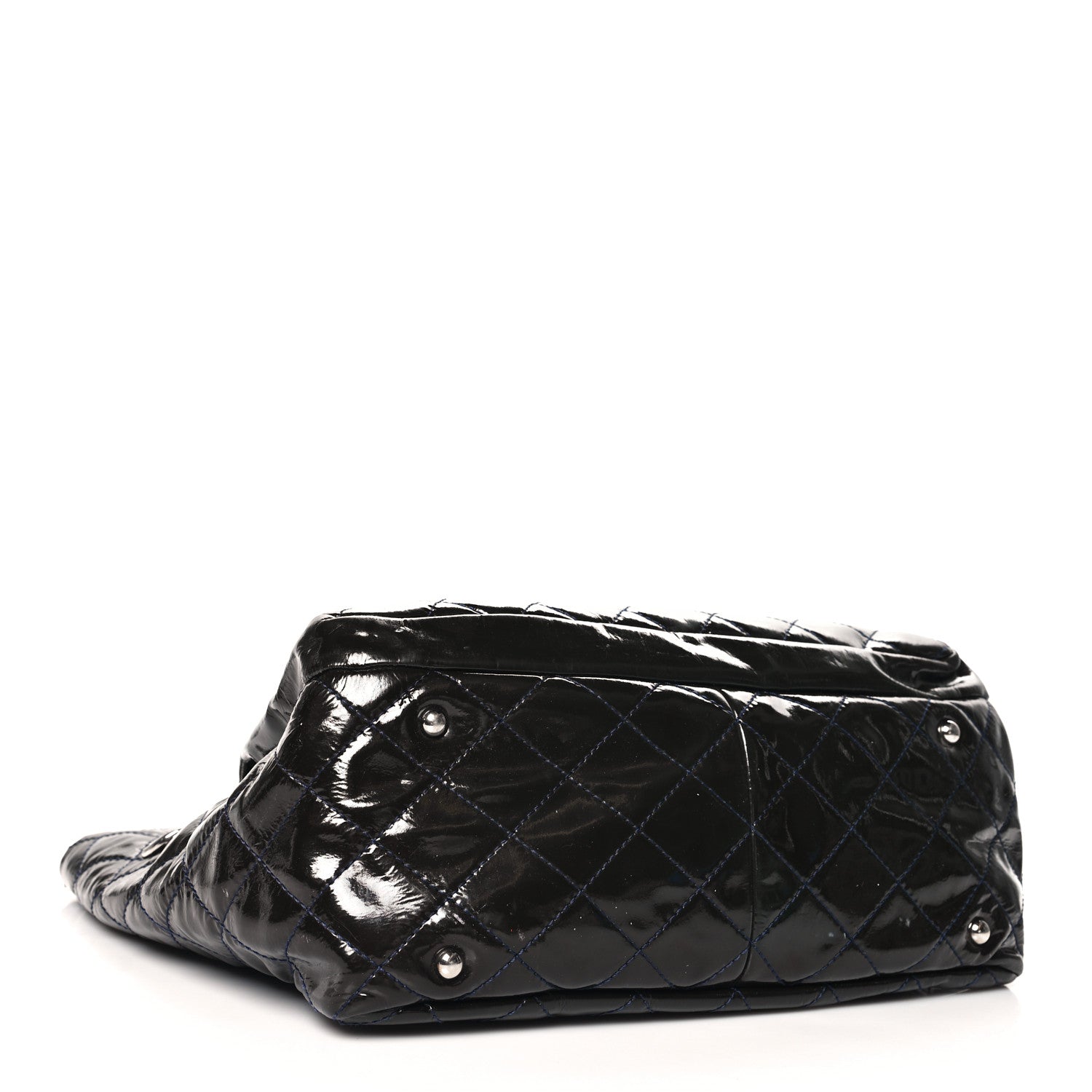 Patent Quilted Chic and Glitter Large Tote Navy Blue