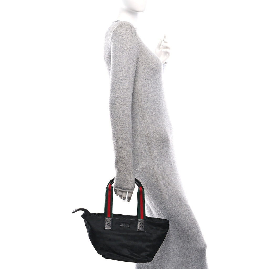 GG Monogram Small Web Handle Bucket Tote Black