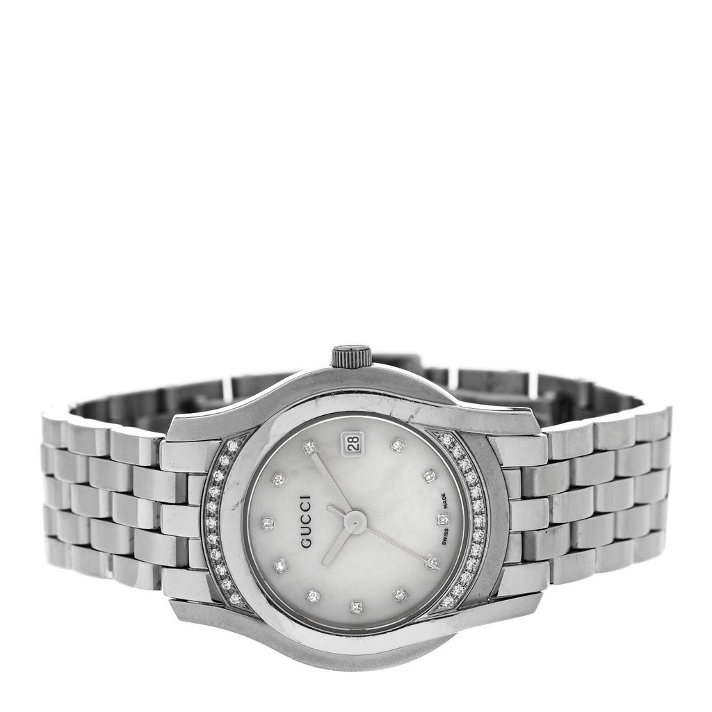 Stainless Steel Diamond Bezel Mother of Pearl 27mm 5500L Quartz Watch