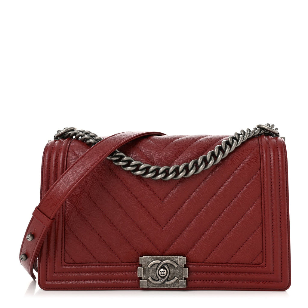 Caviar Chevron Quilted New Medium Boy Flap Red
