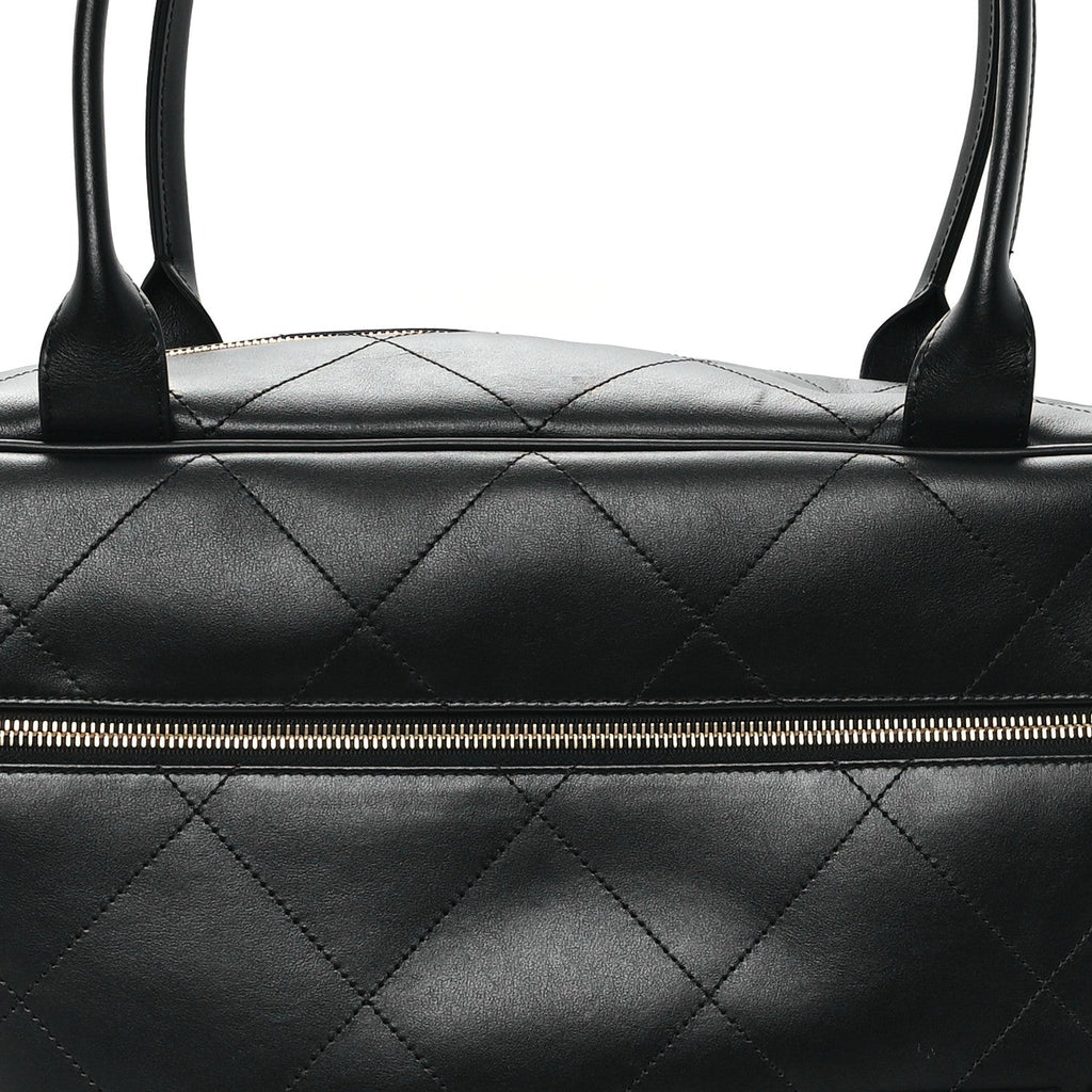 Calfskin Stitched Maxi Logo Bowling Bag Black