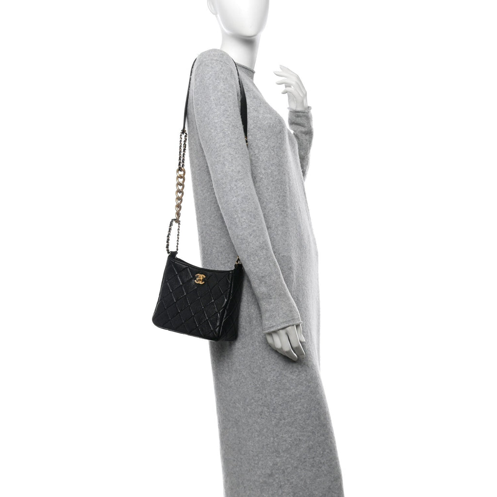 Lambskin Quilted Multi Chain Hobo Black