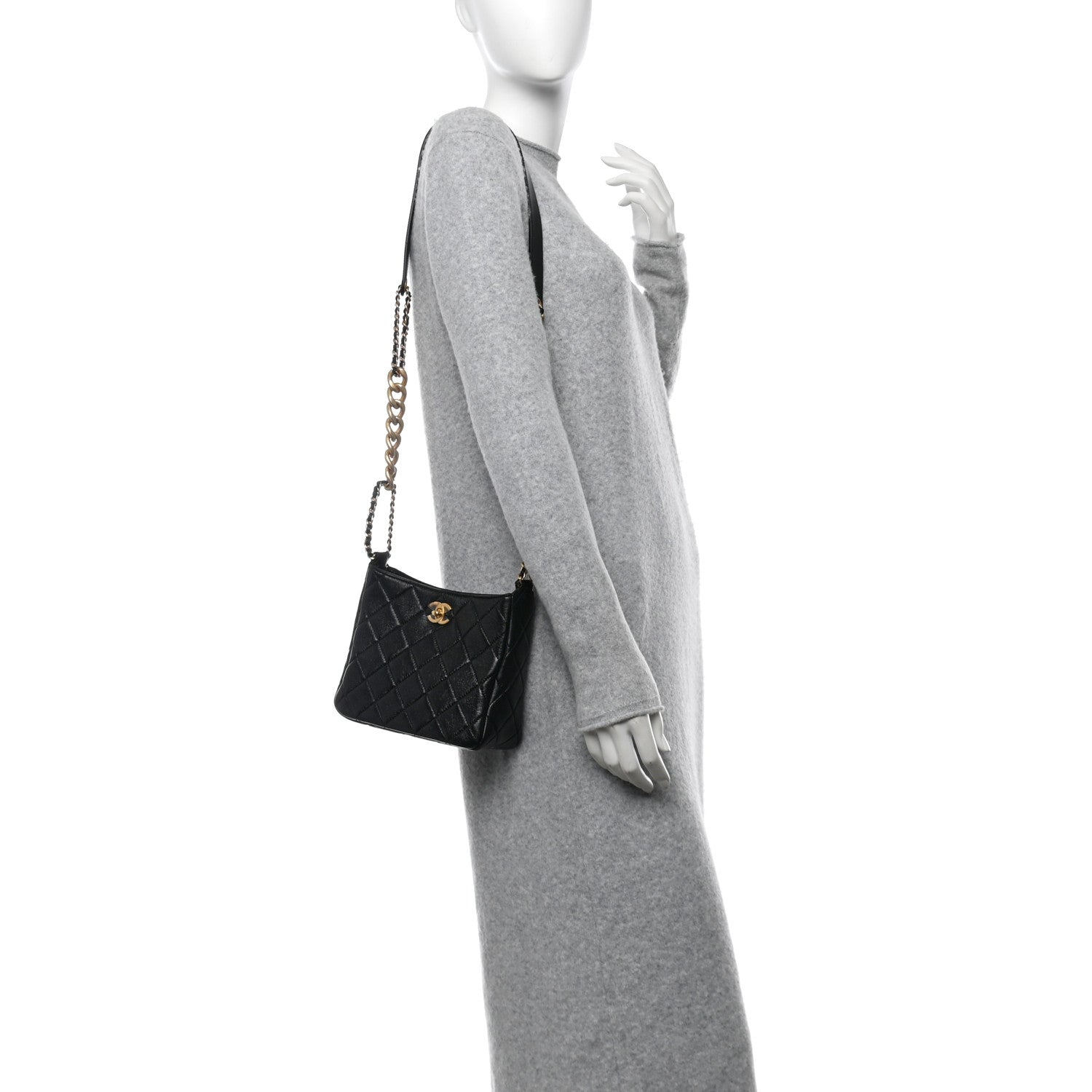 Lambskin Quilted Multi Chain Hobo Black