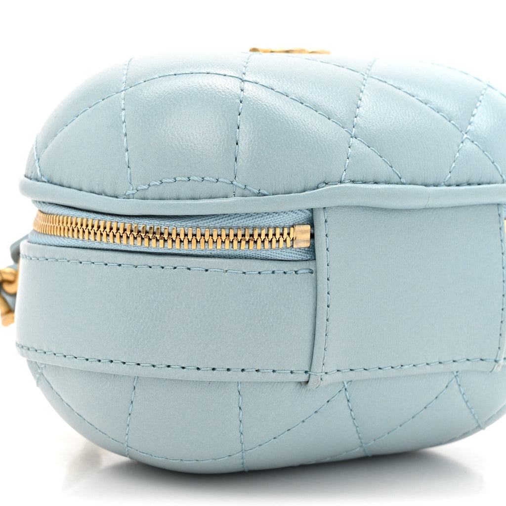 Lambskin Quilted Small CC Bubble Vanity Case With Chain Light Blue