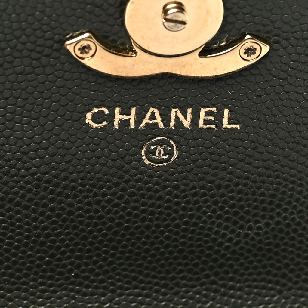 Caviar Quilted Coco First Clutch With Chain Khaki