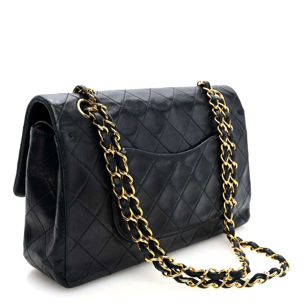Lambskin Quilted Medium Double Flap Black