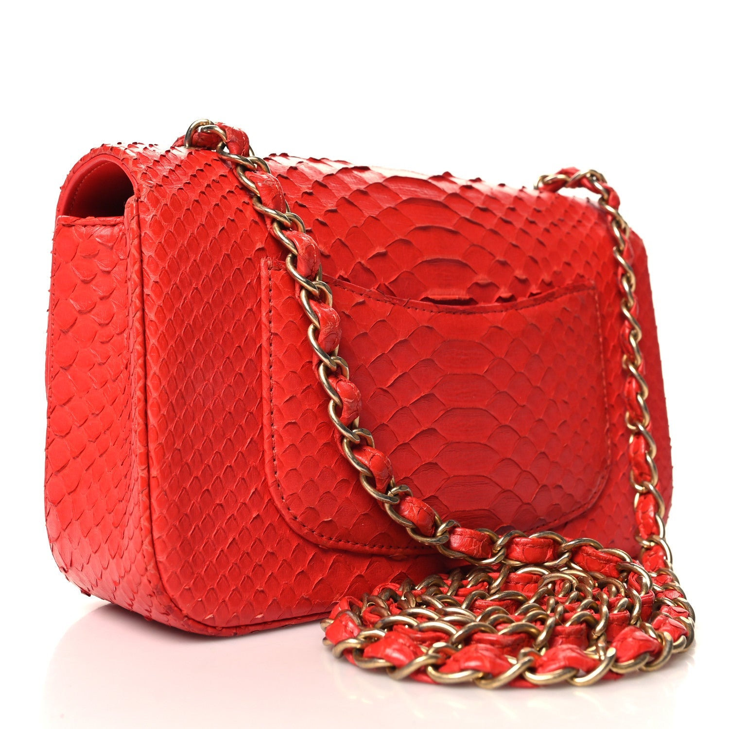 Snakeskin Mini Rectangular Flap Red