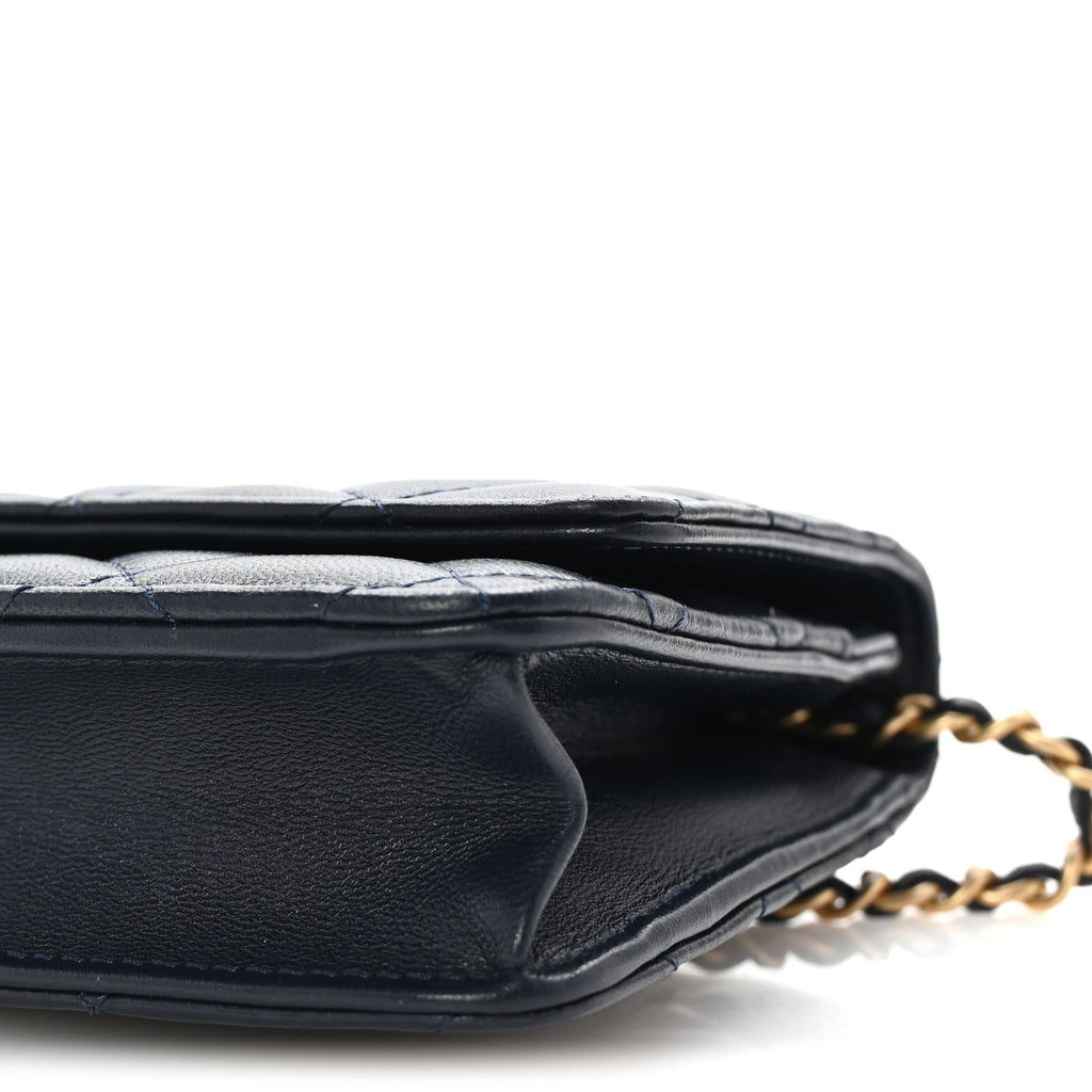 Lambskin Quilted Pearl Crush Wallet on Chain WOC Navy