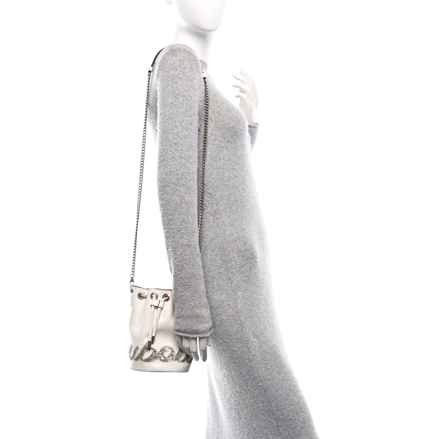 Calfskin Glitter Marie Jane Bucket White
