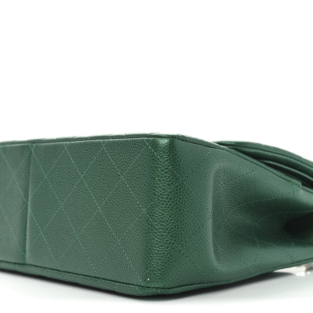 Metallic Caviar Quilted Jumbo Double Flap Green