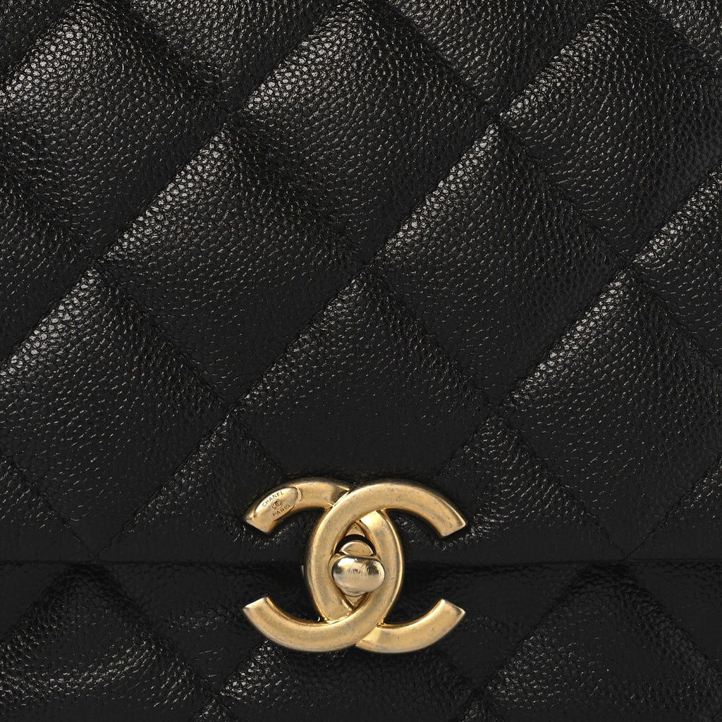 Shiny Caviar Quilted Large Chain Melody Flap Black