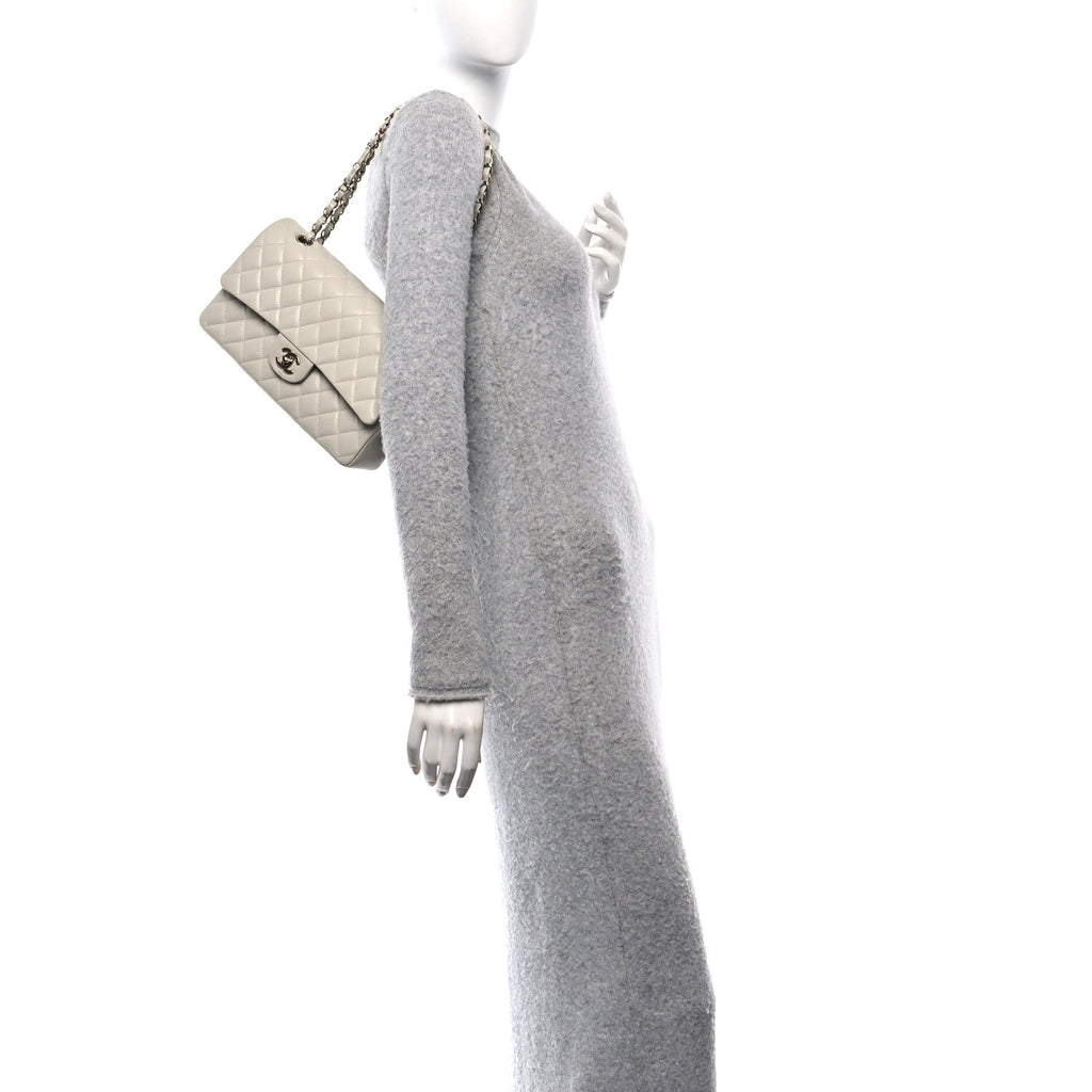 Caviar Quilted Medium Double Flap Grey