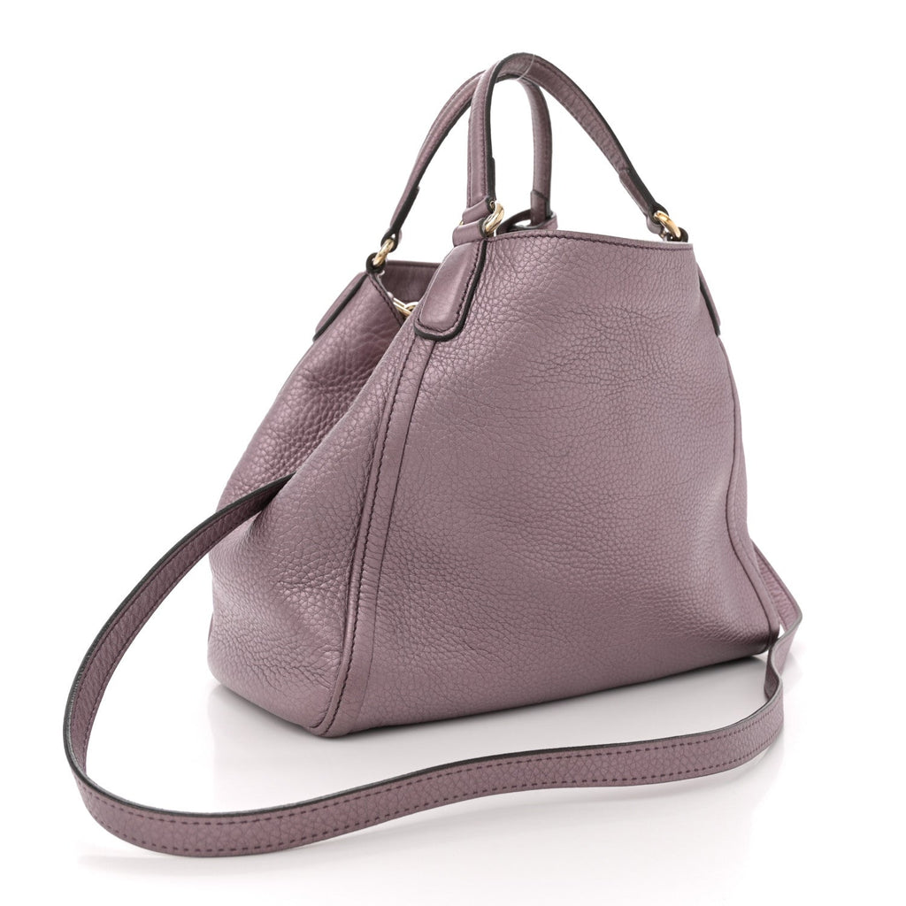 Metallic Pebbled Calfskin Small Soho Shoulder Bag Purple