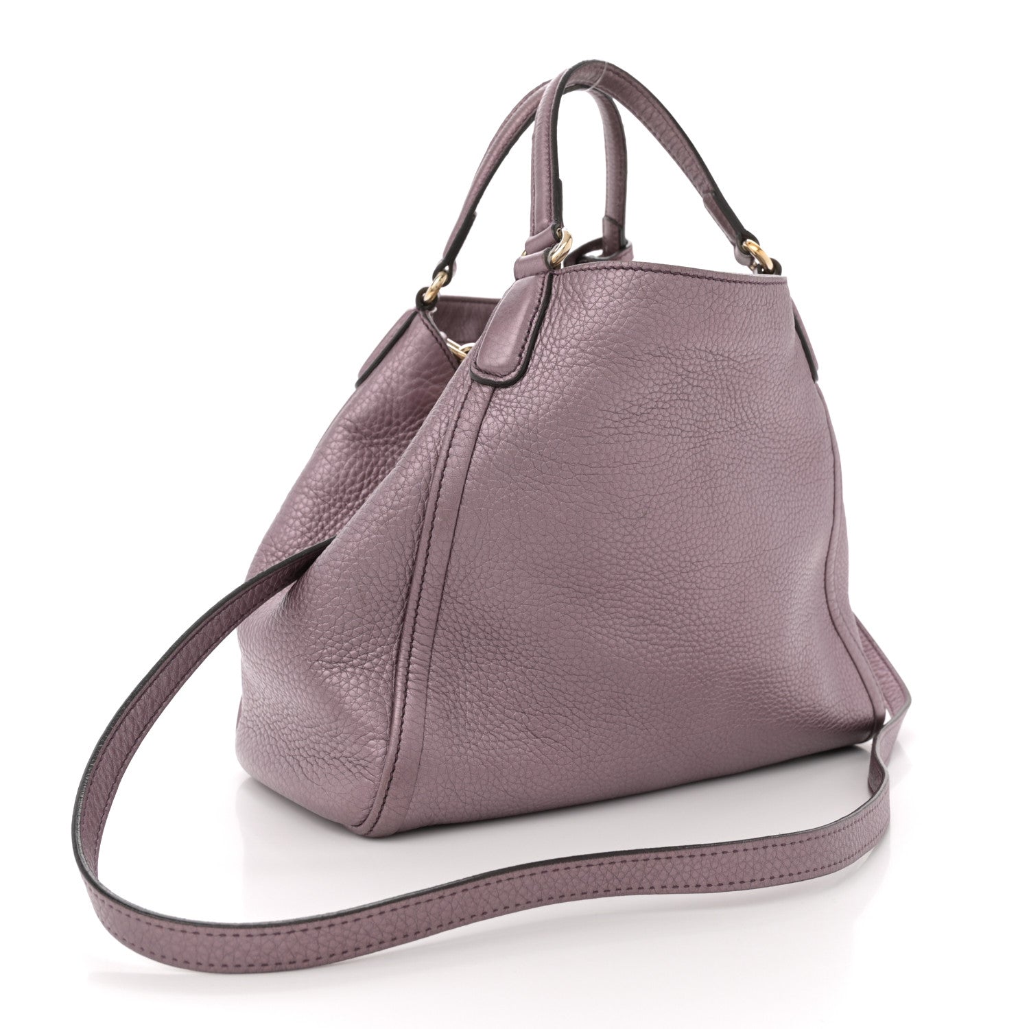 Metallic Pebbled Calfskin Small Soho Shoulder Bag Purple