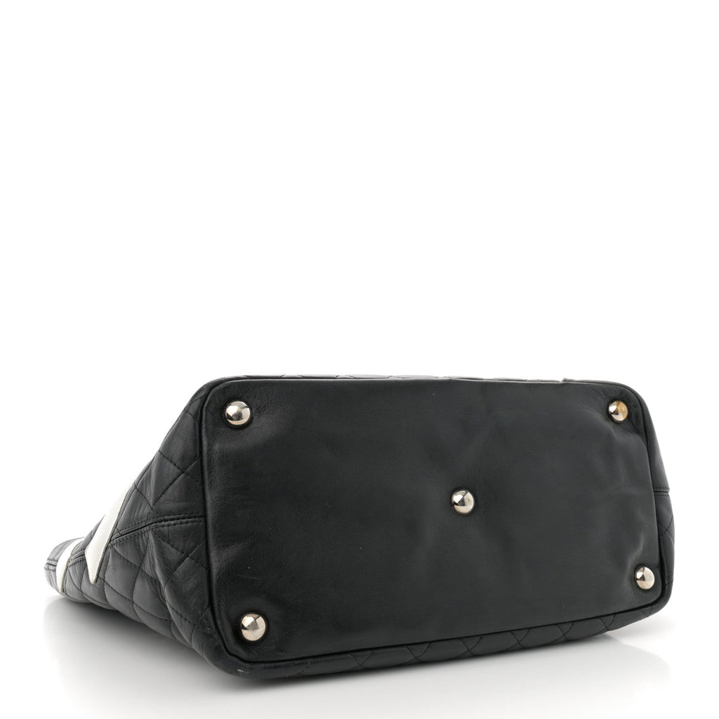 Calfskin Quilted Large Cambon Tote Black White