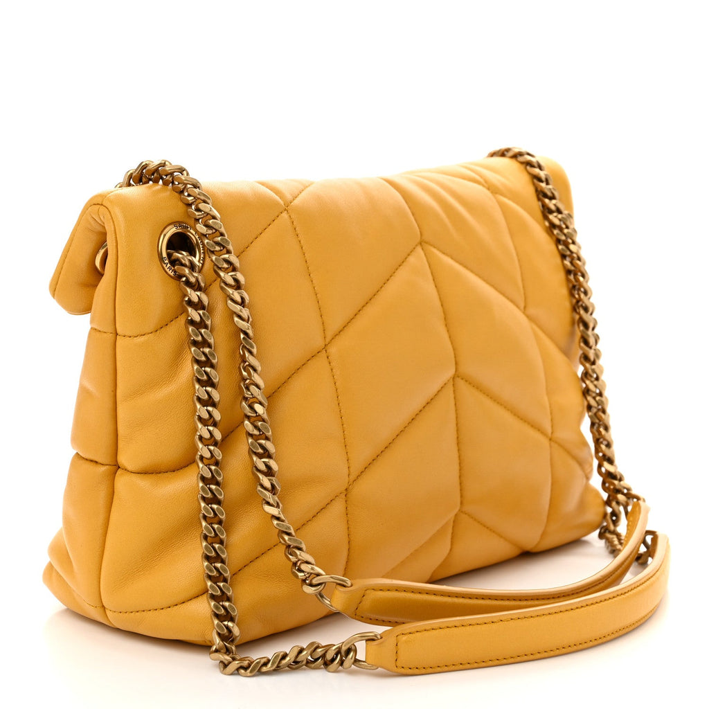 Lambskin Quilted Small Loulou Puffer Monogram Chain Satchel Saffran