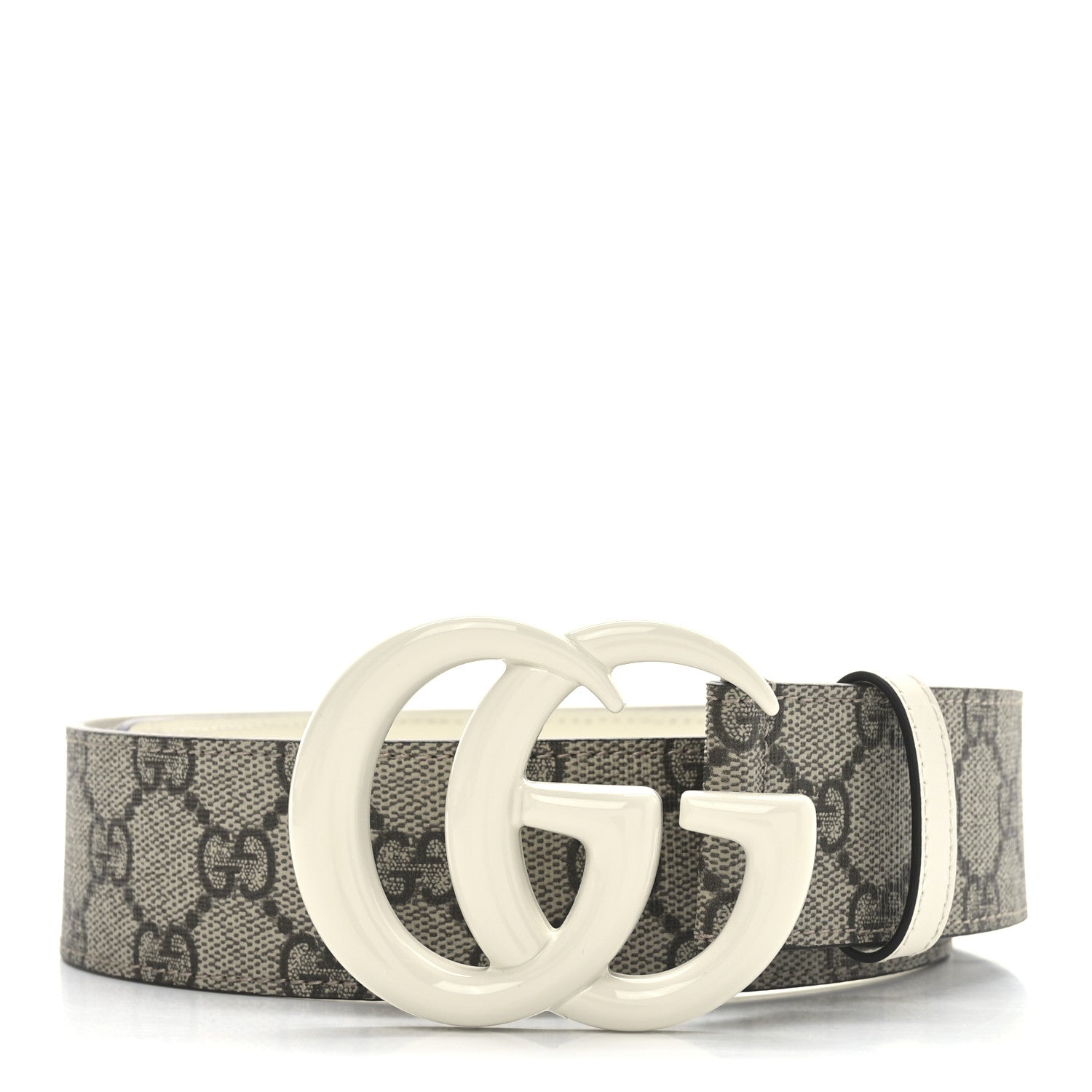 GG Supreme Monogram Plutone Calfskin Enamel Double G 40mm Belt 70 28 Beige Ebony Mystic White